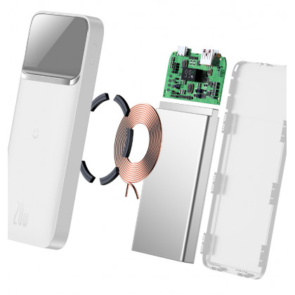 Повербанк (УМБ) Baseus Magnetic Wireless Fast Charging (PPCX010102), 10000 mAh, 20W, 2.4A, 1USB + Type-C, White, фото № 2 - ukr-mobil.com