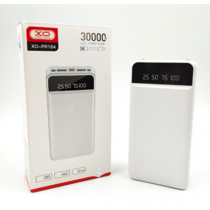 Повербанк (УМБ) XO PR164, 30000 mAh, 2USB, Type-C, Micro USB, с фонариком, (с кабелями Type-C, Micro USB, Lighting), White
