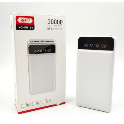 Повербанк (УМБ) XO PR164, 30000 mAh, 2USB, Type-C, Micro USB, с фонариком, (с кабелями Type-C, Micro USB, Lighting), White - ukr-mobil.com