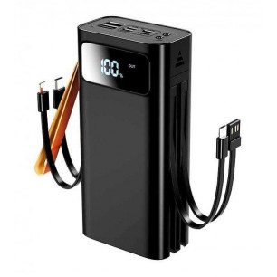 Повербанк (УМБ) XO PR142, 30000 mAh, 2USB, Type-C, Micro USB, с фонариком, (с кабелями Type-C, Micro USB, Lighting), Black