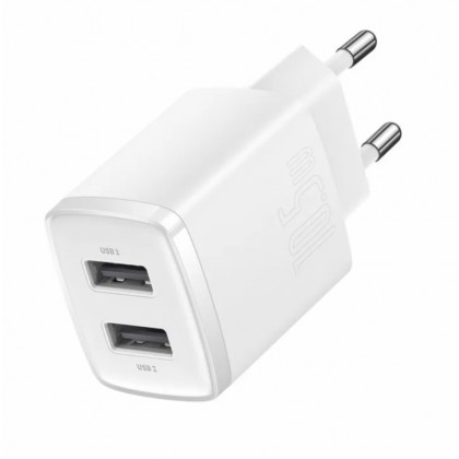 Сетевое зарядное устройство Baseus Compact Charger (CCXJ010202), 10.5W, 2xUSB-A, White, фото № 1 - ukr-mobil.com