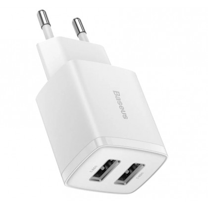 Сетевое зарядное устройство Baseus Compact Charger (CCXJ010202), 10.5W, 2xUSB-A, White, фото № 2 - ukr-mobil.com