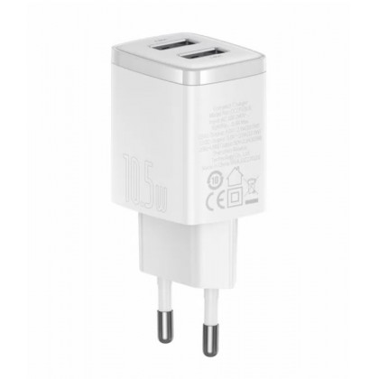 Сетевое зарядное устройство Baseus Compact Charger (CCXJ010202), 10.5W, 2xUSB-A, White, фото № 7 - ukr-mobil.com