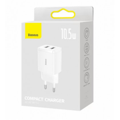 Сетевое зарядное устройство Baseus Compact Charger (CCXJ010202), 10.5W, 2xUSB-A, White, фото № 6 - ukr-mobil.com