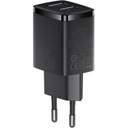 Сетевое зарядное устройство Baseus Compact Charger (CCXJ010201), 10.5W, 2xUSB-A, Black, фото № 3 - ukr-mobil.com