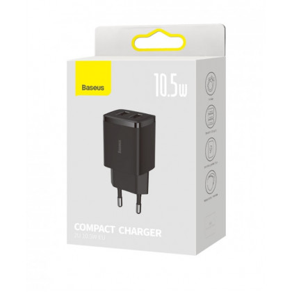 Сетевое зарядное устройство Baseus Compact Charger (CCXJ010201), 10.5W, 2xUSB-A, Black, фото № 2 - ukr-mobil.com
