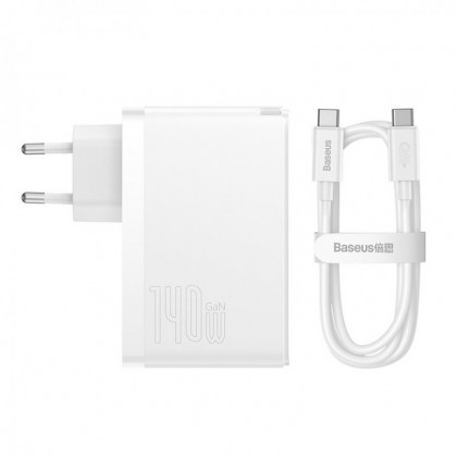 Сетевое зарядное устройство Baseus GaN5 Pro Fast Charger (CCGP100202), 140W, (в комплекте - кабель Type-C x Type-C 240W, 48V/5A), для MacBook, White, фото № 3 - ukr-mobil.com