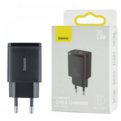 Сетевое зарядное устройство Baseus Compact Quick Charger (CCXJ-B01), 20W, 1xUSB-A + 1xType-C, Black, фото № 6 - ukr-mobil.com