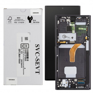 Дисплей Samsung S908 Galaxy S22 Ultra, GH82-27489A, с тачскрином, с рамкой, Service Pack Original, Phantom Black