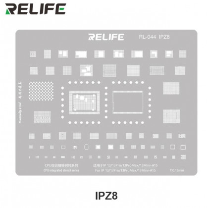 Трафарет Relife RL-044 IPZ8, для iPhone 13, iPhone 13 Pro, iPhone 13 Pro Max, 13 Mini, (CPU A15), толщина: 0.12 мм - ukr-mobil.com