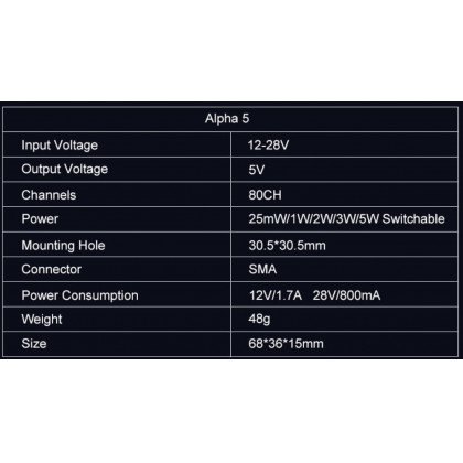 Видеопередатчик AKK Alpha 5, 5W, 25mW / 1W / 2w / 3W / 5W, 5.8 GHz, на 80 каналов, фото № 5 - ukr-mobil.com