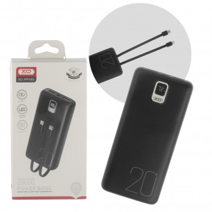 Повербанк (УМБ) XO PR185, 20000 mAh, 2USB + Type-C, Quick Charge, 22.5W, (с кабелями Type-C, Lighting) Black