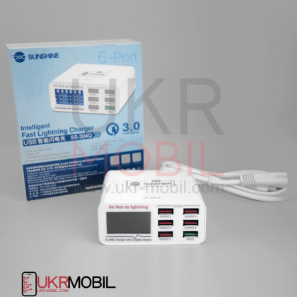 Зарядное устройство Sunshine SS-304Q, 6 USB портов, Fast Charger, 5A, 30W, индикатор тока заряда, защита от КЗ, фото № 2 - ukr-mobil.com