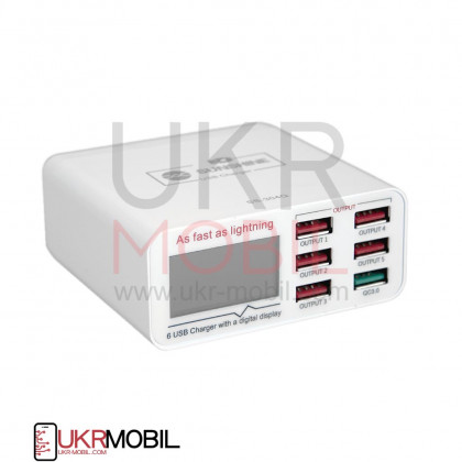 Зарядное устройство Sunshine SS-304Q, 6 USB портов, Fast Charger, 5A, 30W, индикатор тока заряда, защита от КЗ, фото № 1 - ukr-mobil.com