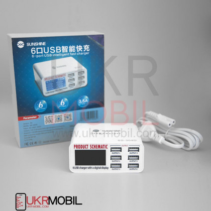 Зарядное устройство Sunshine SS-304D, 6 USB портов, 5A, 30W, индикатор тока заряда, защита от КЗ,, фото № 3 - ukr-mobil.com