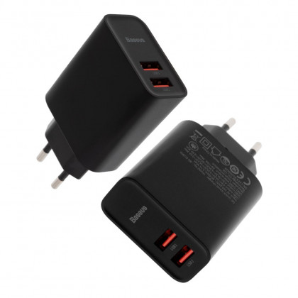 Сетевое зарядное устройство Baseus Speed Dual QC3.0 Quick charger (CCFS-E01), 30W, 2 USB, Black, фото № 4 - ukr-mobil.com