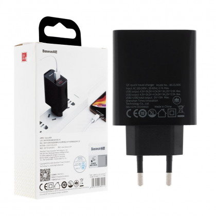 Сетевое зарядное устройство Baseus Speed Dual QC3.0 Quick charger (CCFS-E01), 30W, 2 USB, Black, фото № 3 - ukr-mobil.com