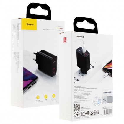 Сетевое зарядное устройство Baseus Speed Dual QC3.0 Quick charger (CCFS-E01), 30W, 2 USB, Black, фото № 5 - ukr-mobil.com
