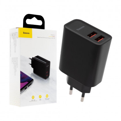 Сетевое зарядное устройство Baseus Speed Dual QC3.0 Quick charger (CCFS-E01), 30W, 2 USB, Black, фото № 1 - ukr-mobil.com
