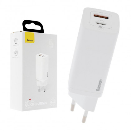 Сетевое зарядное устройство Baseus GaN2 Lite Quick Charger (CCGAN2L-B02), 65W, Type-C, USB, White, фото № 1 - ukr-mobil.com