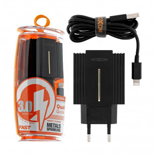Сетевое зарядное устройство Moxom MX-HC12, Lightning, QC 3.0, 2USB, ( в комплекте - кабель Lightning )