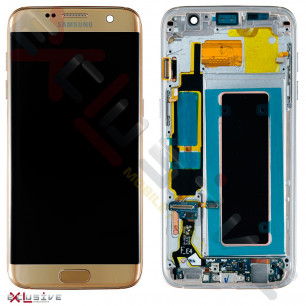 Дисплей Samsung G935 Galaxy S7 Edge, с тачскрином, рамкой, Original, Gold