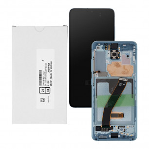 Дисплей Samsung G980, G981 Galaxy S20, GH82-22123D, с тачскрином, с рамкой, Service Pack Original, Cloud Blue